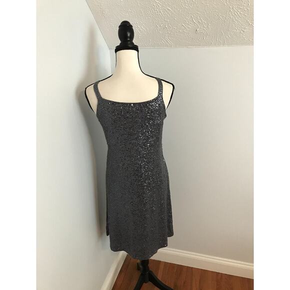 Eileen Fisher Women’s Sequin Surplice Wrap Gray Dress Silk/Cotton - EXSM - Picture 3 of 10